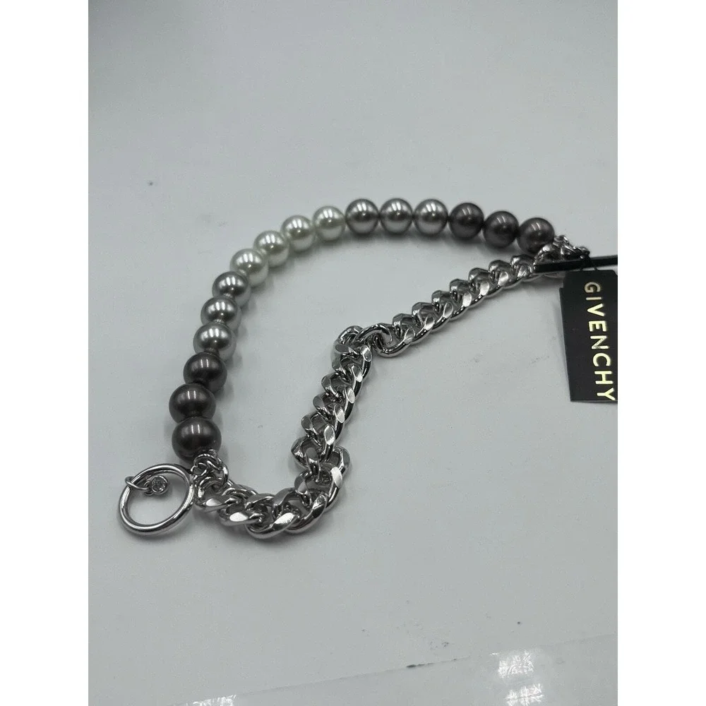 Givenchy Signed Silver Tone MultiStrand Ombre Gray White Pearl‎ Bracelet New